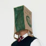 Marc Funda with a paper bag over his head